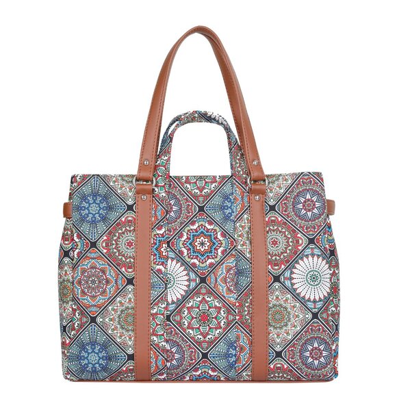 Multicolour Printed Women Tote Bag – Hand Crafted Fabric Handbags, Satchel Purse - Picture 9 of 10